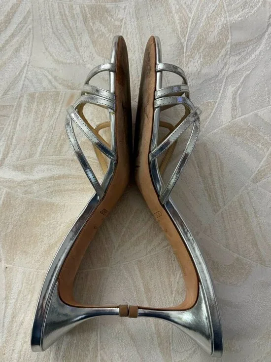 JIMMY CHOO SILVER HEEL OPEN TOE HEELS - Picture 7 of 9